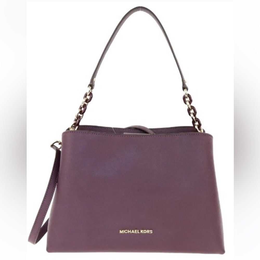 Michael Kors Saffiano Chain Crossbody Handbag with matching wallet! Burgundy Red